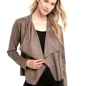 NWT Anthropologie Mystree Soft Snake Skin Vegan Suede Drape Side Zipper Jacket